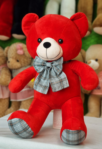 عروسک خرس ولنتاین طرح پاپیون چهارخونه حصیری